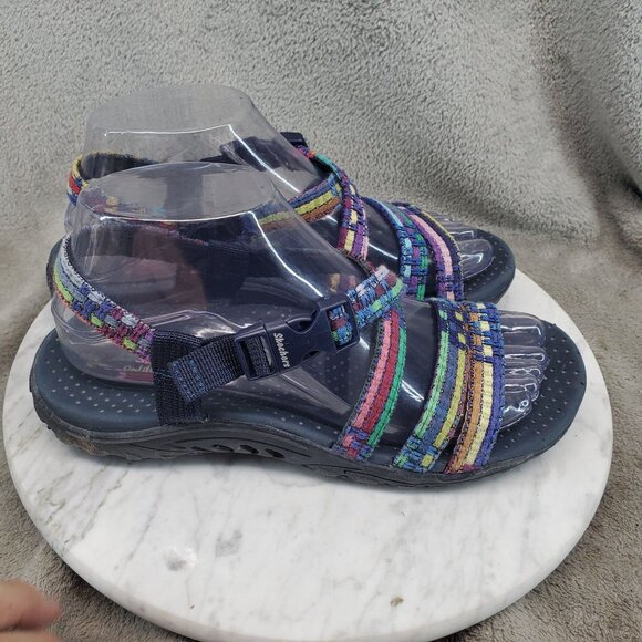 Skechers Shoes Womens Size 8 Navy Blue Textile Multicolor Reggae Sew Me Sandals - Picture 4 of 10